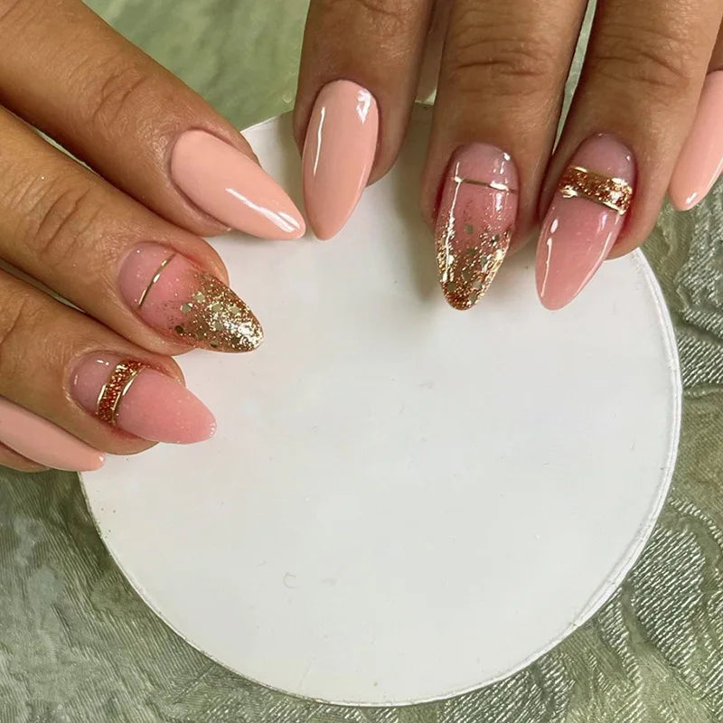 24pcs Colorful Almond Shaped Fake Nails Detachable Press On False Nails Tips French Full Cover False Nails French Manicure tools - - DYAVOR®