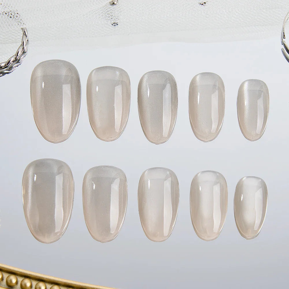 False Nails Set Short Press on False French Cat's Eye Style Nails Art Diamond Finished Fake Nails with Glue Stick-on - - DYAVOR®