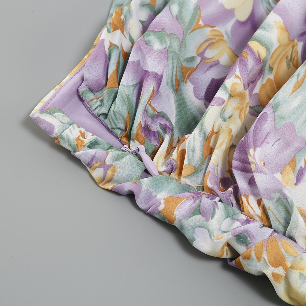 Asymmetrical Purple Floral Maxi Dress - - DYAVOR®