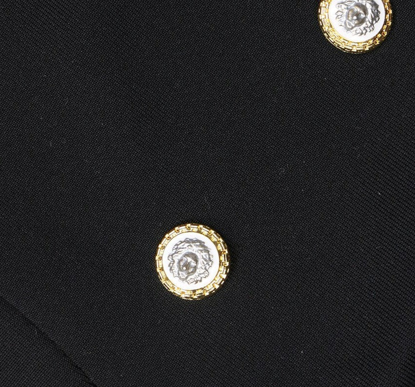Black Fitted Dress with Gold Buttons - - DYAVOR®