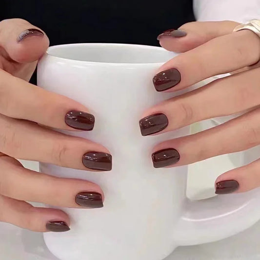 10 pcs Handmade Fake Nail Short Style Detachable Brown False Nails Tips Reusable Press On Nails Coffin Manicure Art -  - DYAVOR®