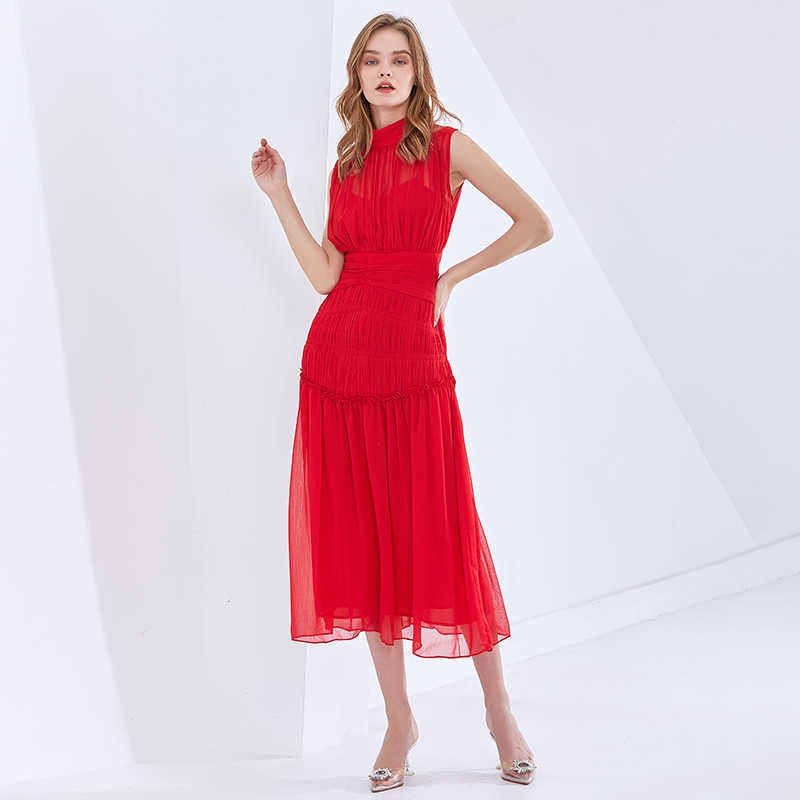 Long Chiffon Dress With Gathers - - DYAVOR®