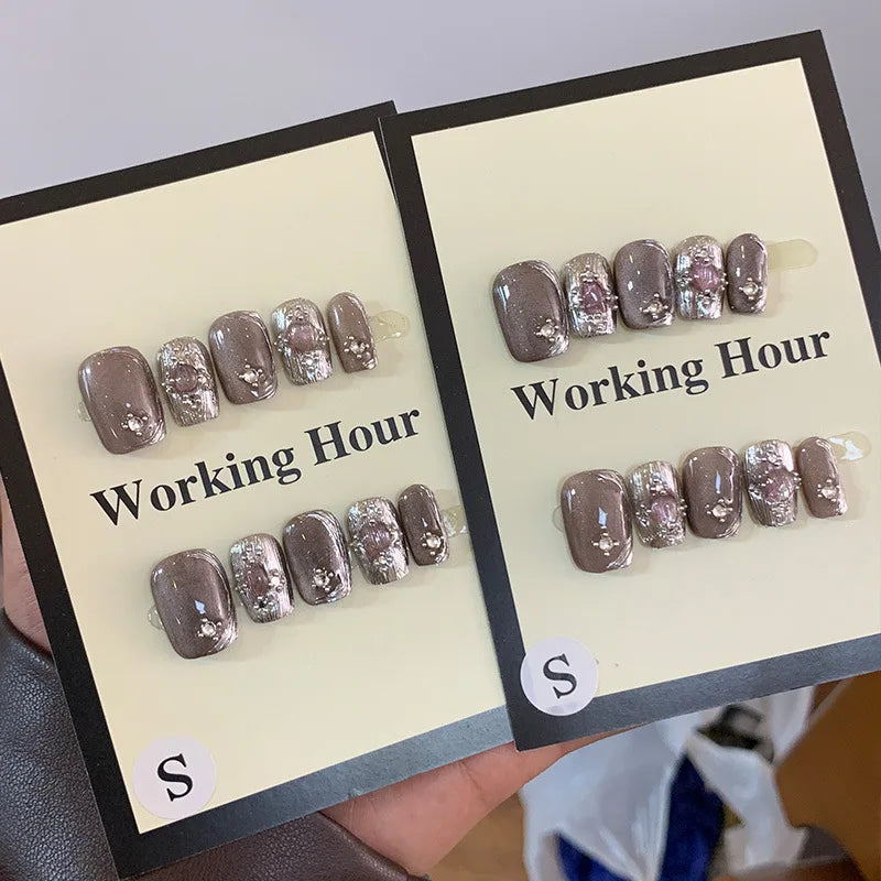 10 Pcs Wearing False Nails Fake Nails Pure Handmade 【Buccellati】 Complimentary Nail Enhancement Kit -  - DYAVOR®