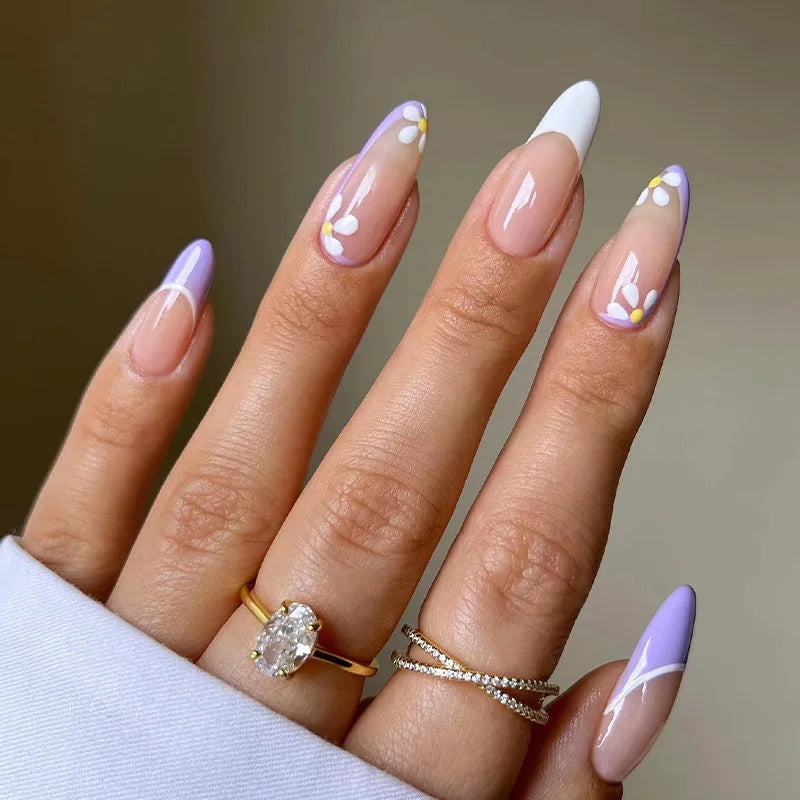 24Pcs/Set Almond Gradient Press On Nail Art Wearable Fake Nails Pointed Simple Ballet Coffin Reusable False Nails Tips Finished - - DYAVOR®