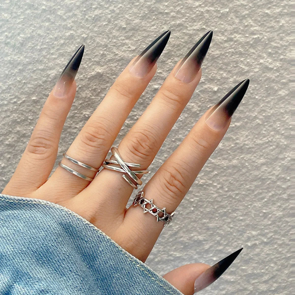 24Pcs Extra Long Stiletto False Nails Pointy French Fake Nails Glitter Detachable Almond Press on Nails Full Cover Nail Tips - - DYAVOR®