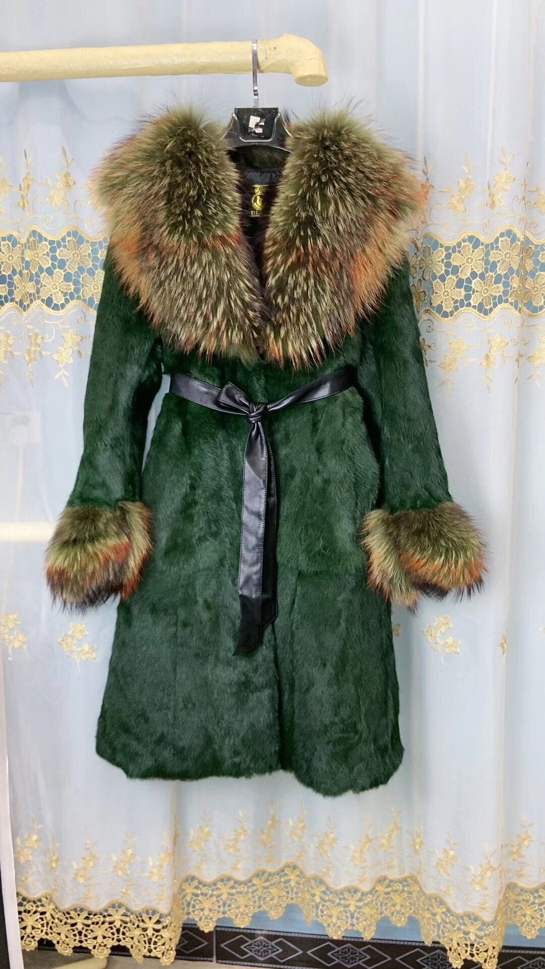 Women Real Rex Rabbit Fur Coats With Fox Lapel Collar Natural Whole Skin Genuine Fur Long Jackets Overcoat Winter -  - DYAVOR®