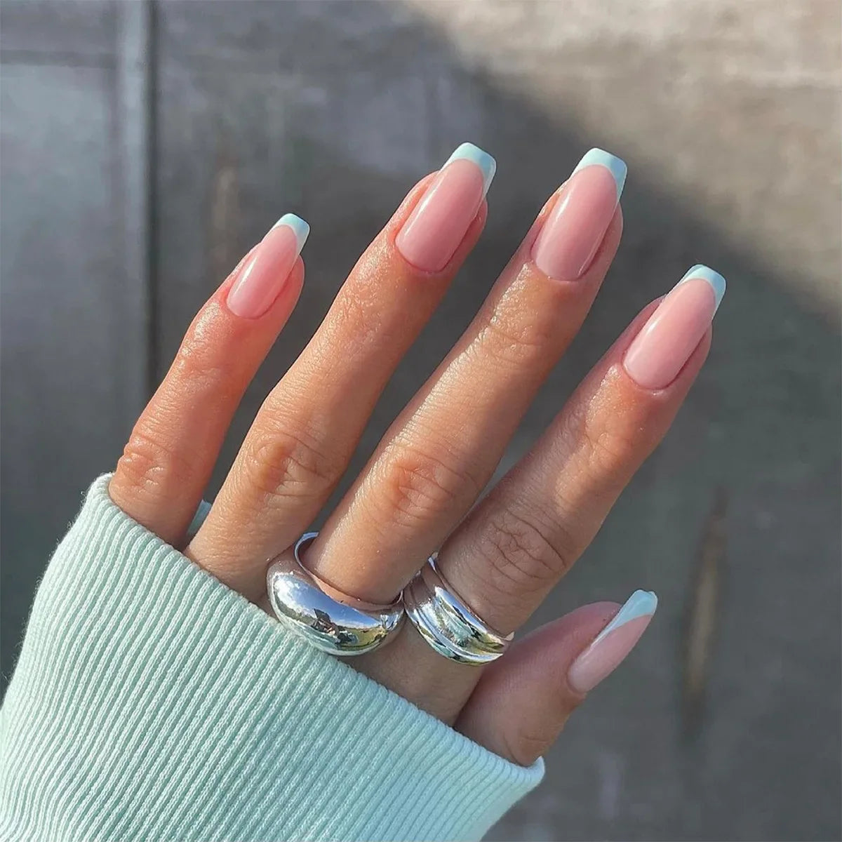 24Pcs/Set Almond Gradient Press On Nail Art Wearable Fake Nails Pointed Simple Ballet Coffin Reusable False Nails Tips Finished