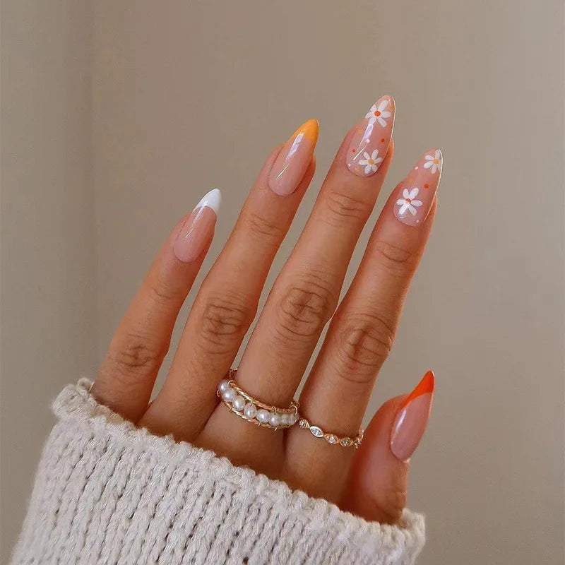 24Pcs/Set Almond Gradient Press On Nail Art Wearable Fake Nails Pointed Simple Ballet Coffin Reusable False Nails Tips Finished - - DYAVOR®