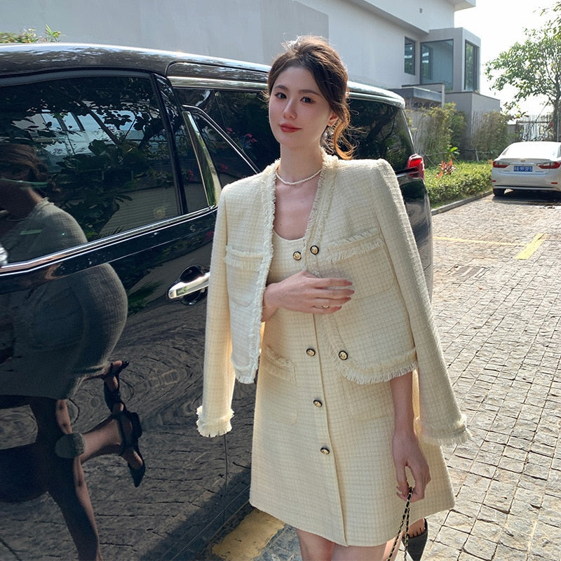 Spring and Autumn Suit Women's 2023 New Temperament Small Fragrance Short Coat Premium Fashion Dress Two Piece Set -  - DYAVOR®
