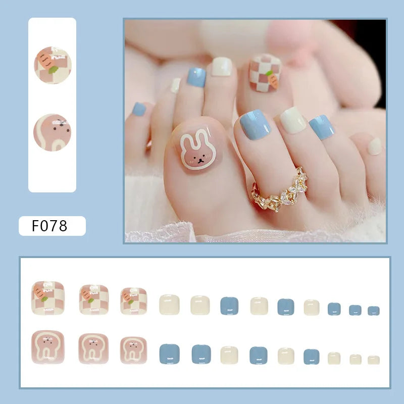 24pcs Wearable White-Edged French Manicure Toenails Full Cover Press On Fake Toenails DIY Artificial Acrylic False Toenails