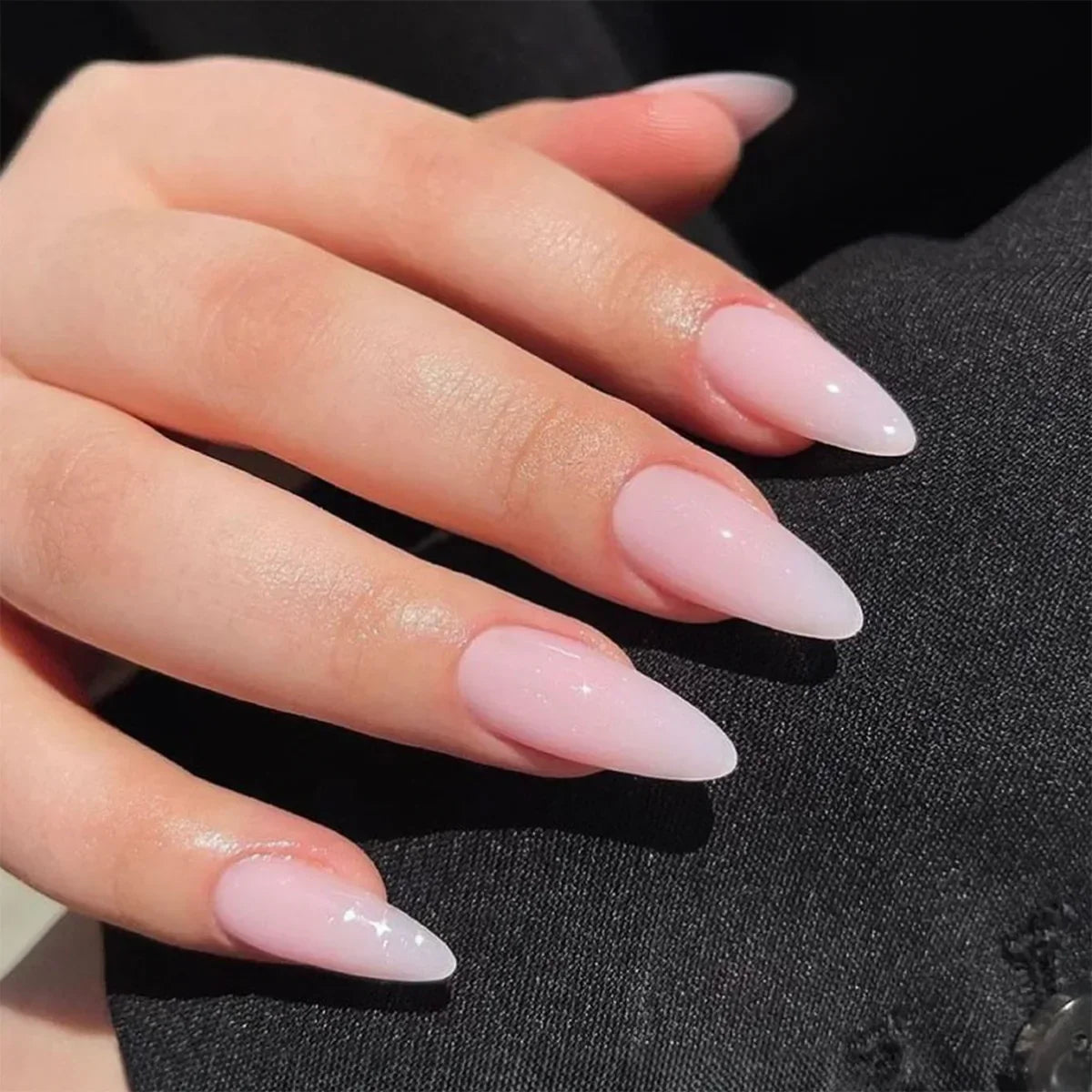 24Pcs White Aurora Almond False Nails Simple with French Design Wearable False Nails Glitter Full Cover Press on Nails Tips Art - - DYAVOR®