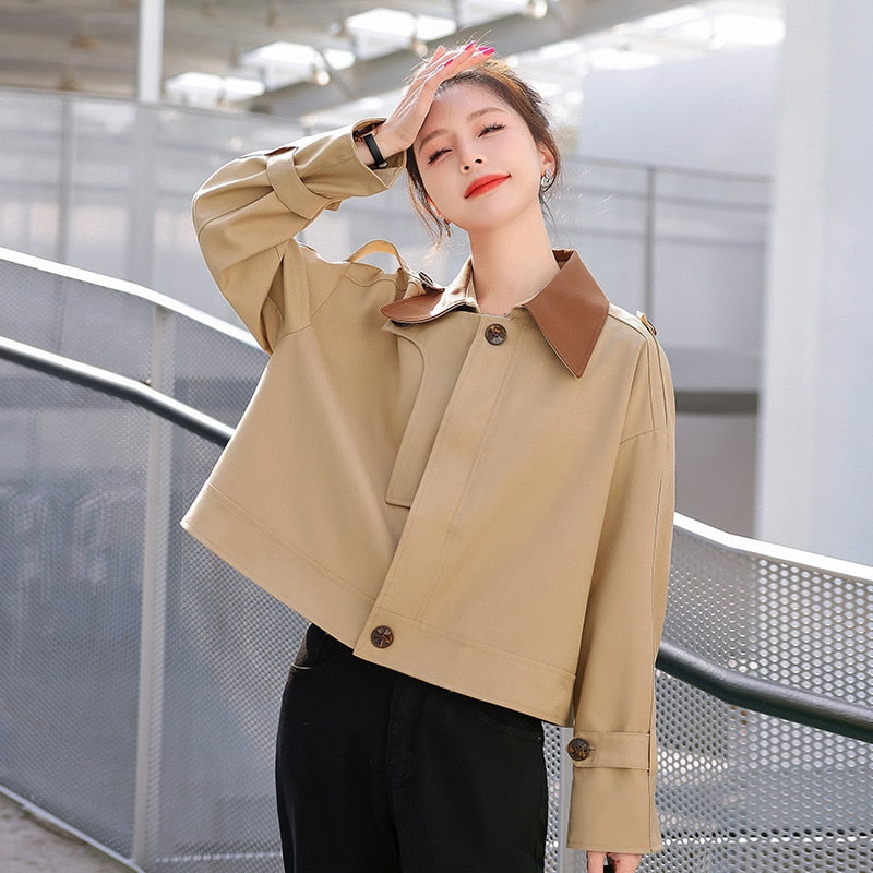 British style short windbreaker women's 2023 spring and autumn new single breasted fashionable loose contrast casual jacket - - DYAVOR®