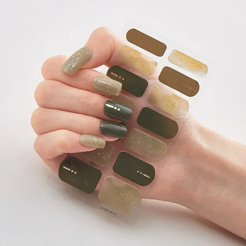 Semi Cured Gel Nails Art Stickers Fashion Solid Color Manicure Decal UV LED Lamp Need Gel Nail Decals Nail Sticker Decoration