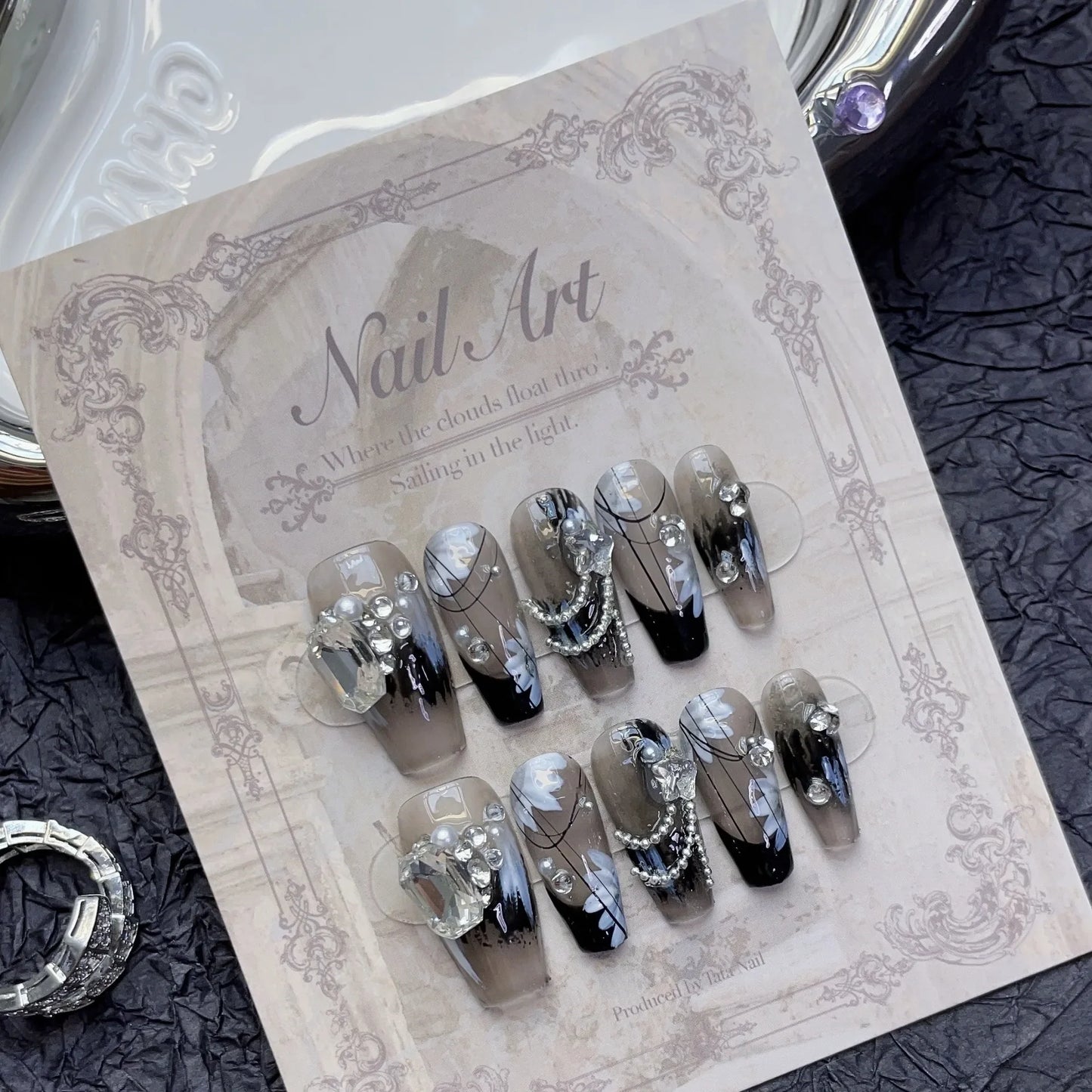 10Pcs Set Frozen Butterfly Handmade Press On Nails False Nails Decoration with Rhinestones Manicure Fake Nails Tips Art Wearable - - DYAVOR®