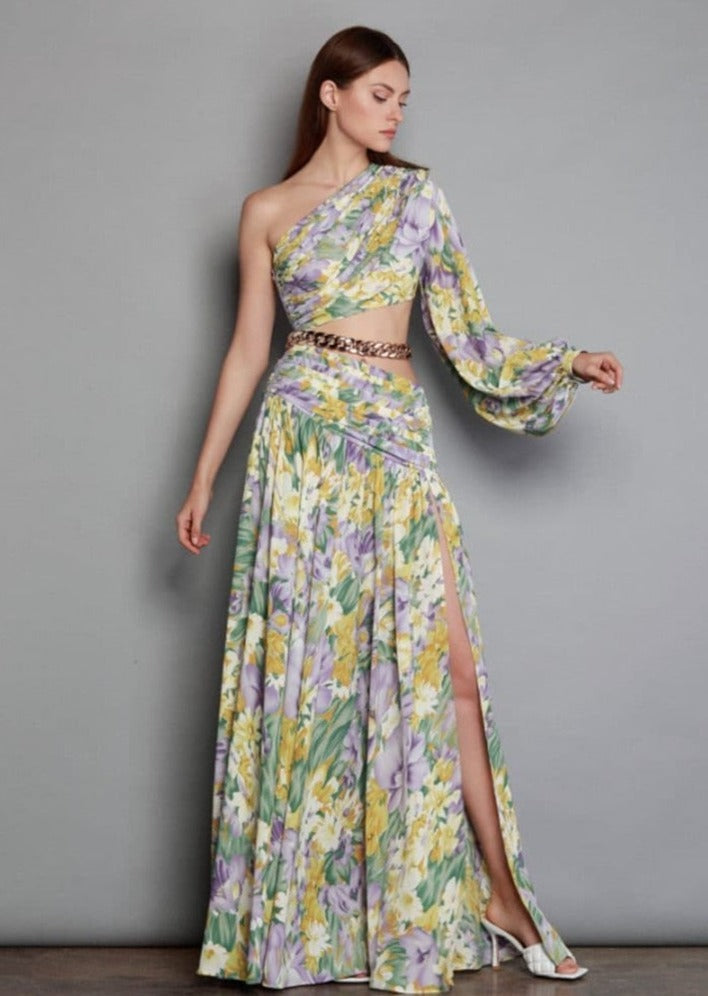 Asymmetrical Purple Floral Maxi Dress - - DYAVOR®
