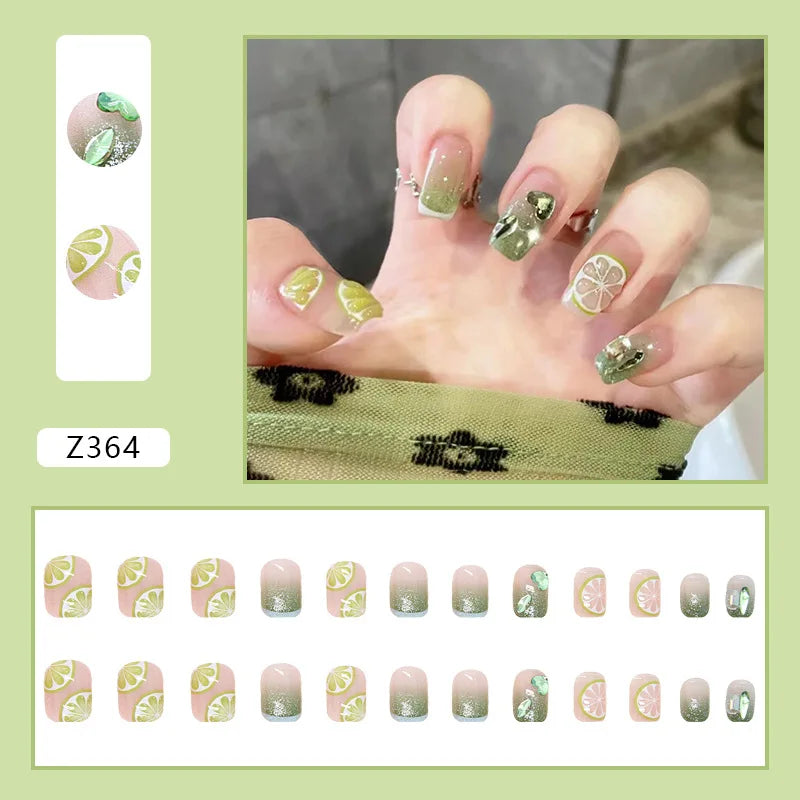 24Pcs/Set Almond Gradient Press On Nail Art Wearable Fake Nails Pointed Simple Ballet Coffin Reusable False Nails Tips Finished