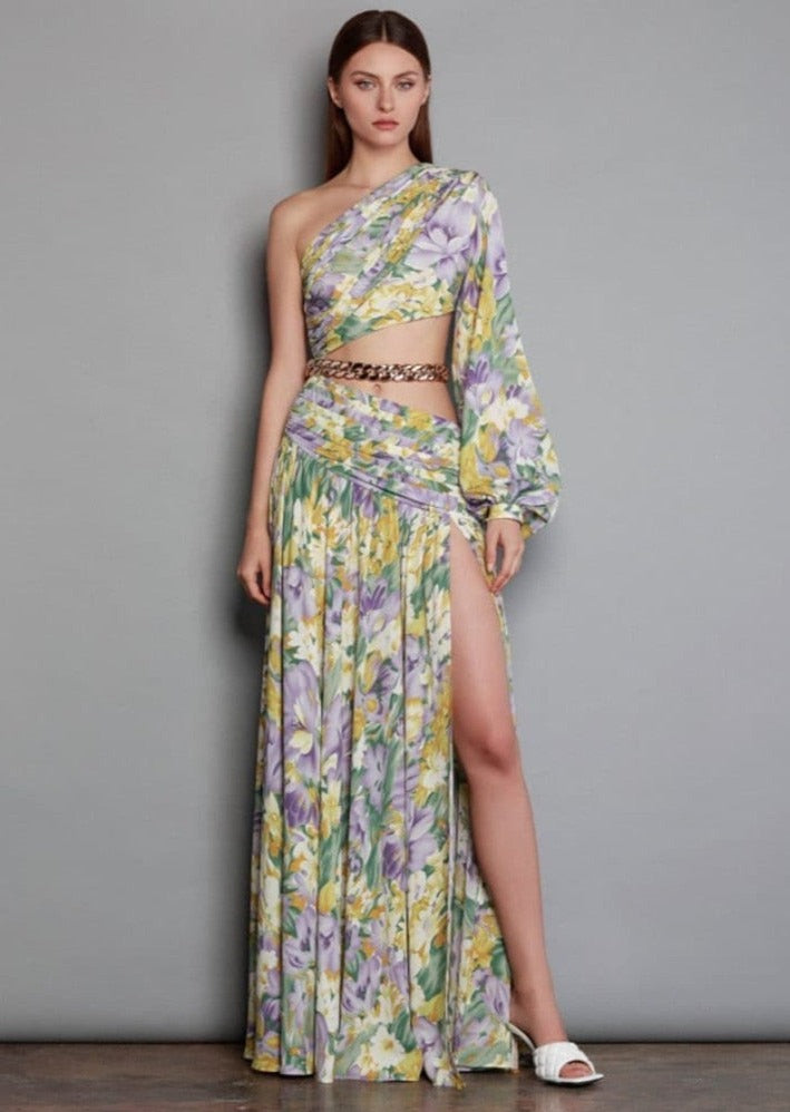 Asymmetrical Purple Floral Maxi Dress - - DYAVOR®