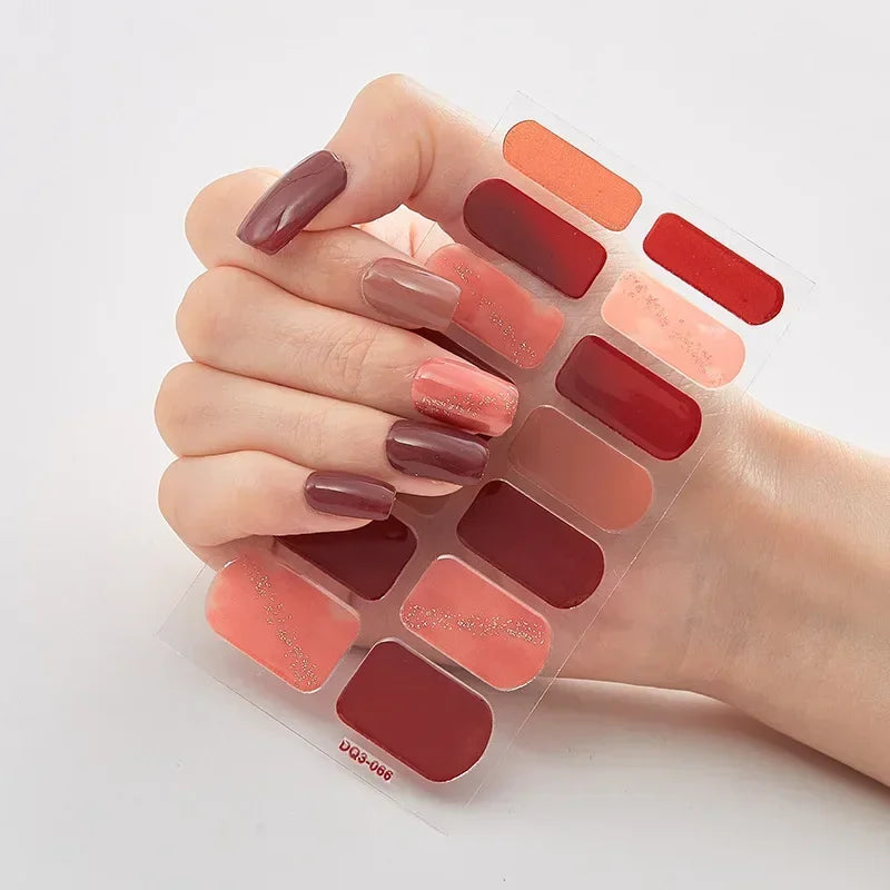 Semi Cured Gel Nails Art Stickers Fashion Solid Color Manicure Decal UV LED Lamp Need Gel Nail Decals Nail Sticker Decoration - - DYAVOR®