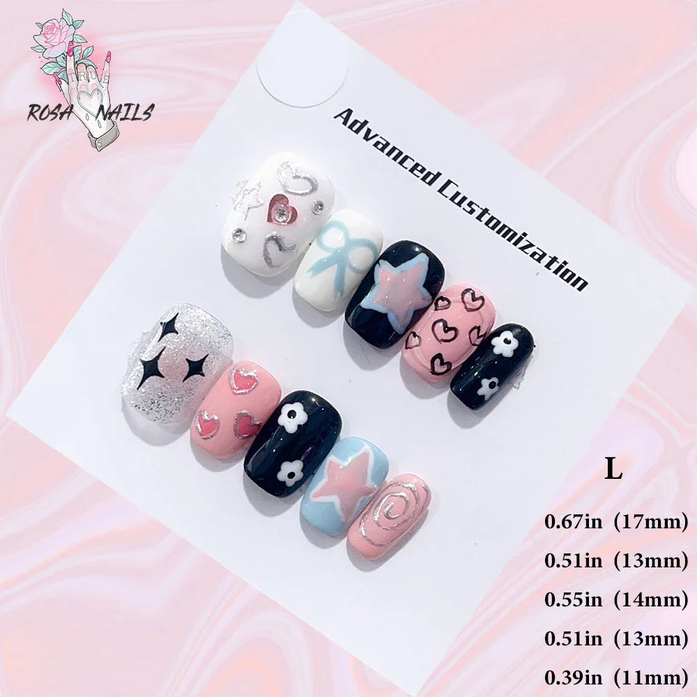 Cute Strawberry Pink Short Handmade Press on Nails Wholesale Kawaii Bows Pressons Bulk Full Cover Square Acrylic False Nail Tips