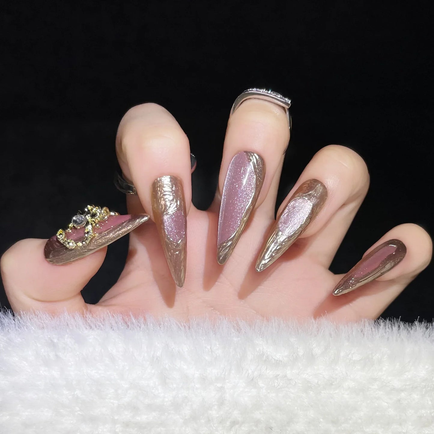 10Pcs Pink Handmade Almond Press on Nails Ballet Glitter Rhinestones Decoration False Nails Sweet Full Cover Fake Nail Tips Art - - DYAVOR®