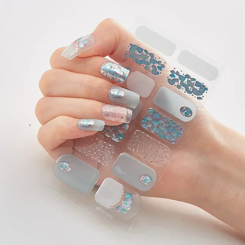 Semi Cured Gel Nails Art Stickers Fashion Solid Color Manicure Decal UV LED Lamp Need Gel Nail Decals Nail Sticker Decoration - - DYAVOR®