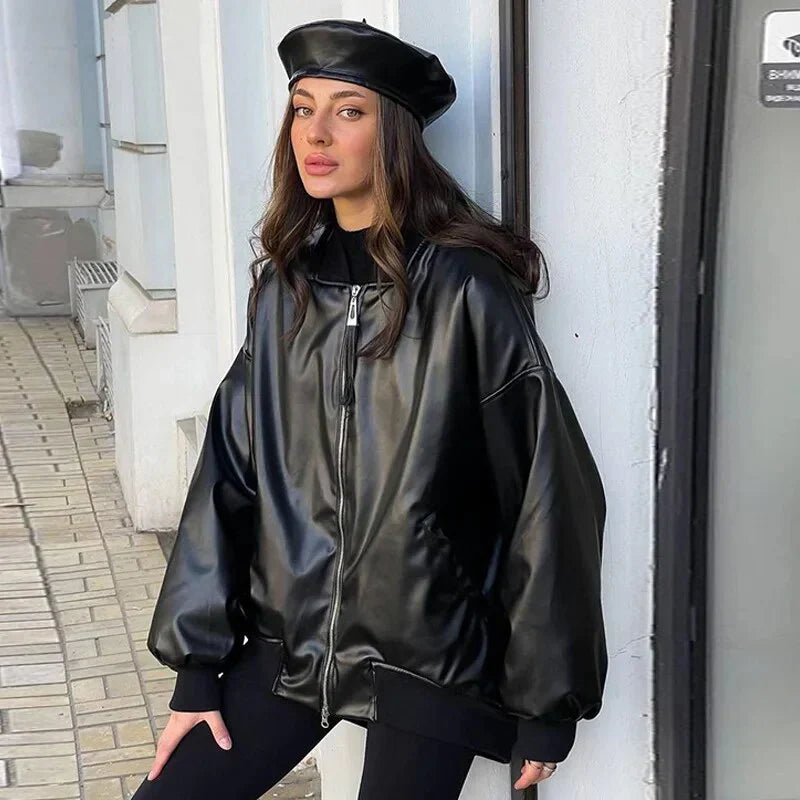 Scarlett - loose motor leather jacket - - DYAVOR®