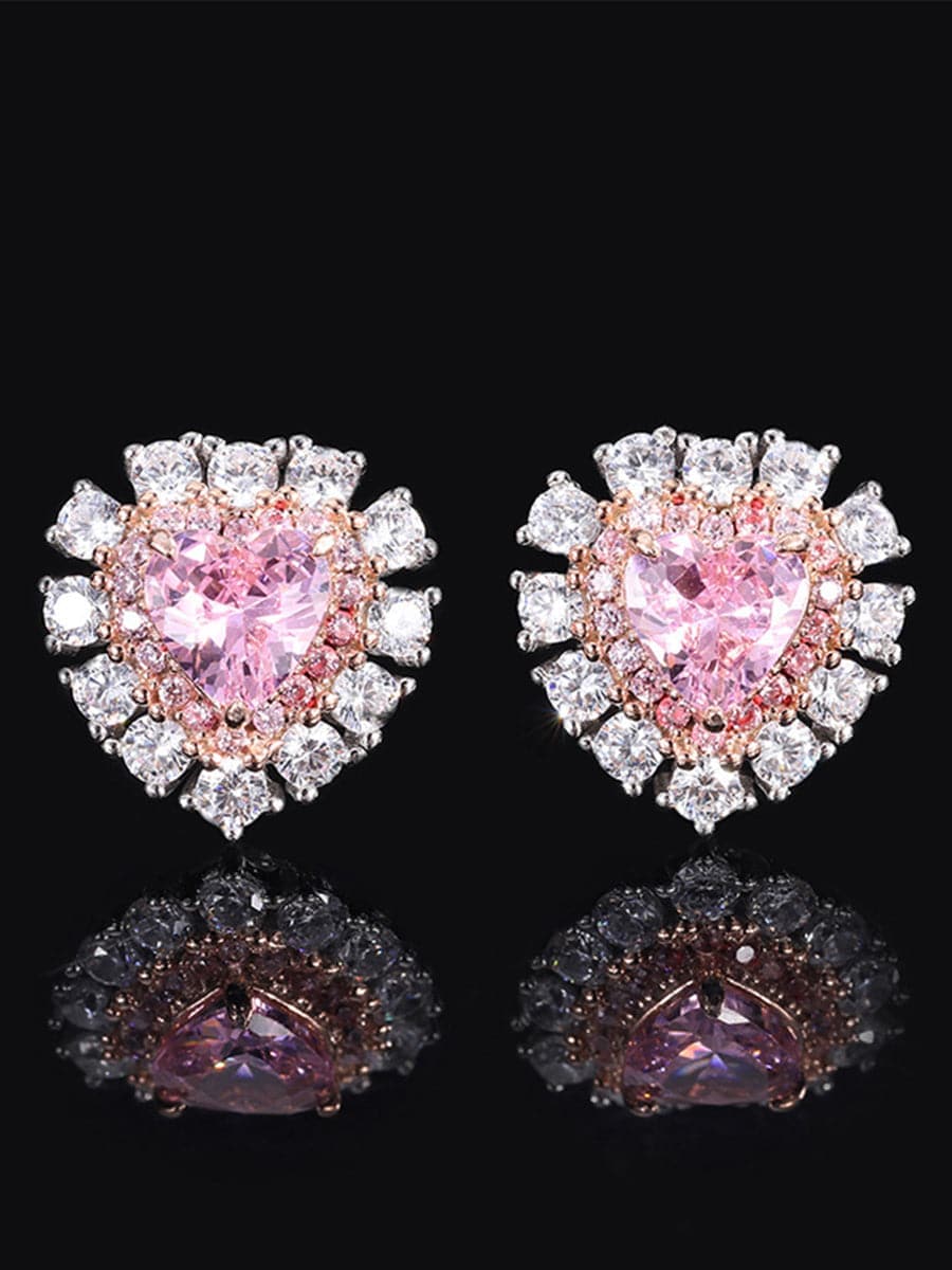 S925 Silver Heart Pink Stud Earrings MSE110809 - Apparel & Accessories - DYAVOR®