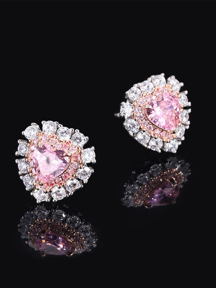 S925 Silver Heart Pink Stud Earrings MSE110809 - Apparel & Accessories - DYAVOR®
