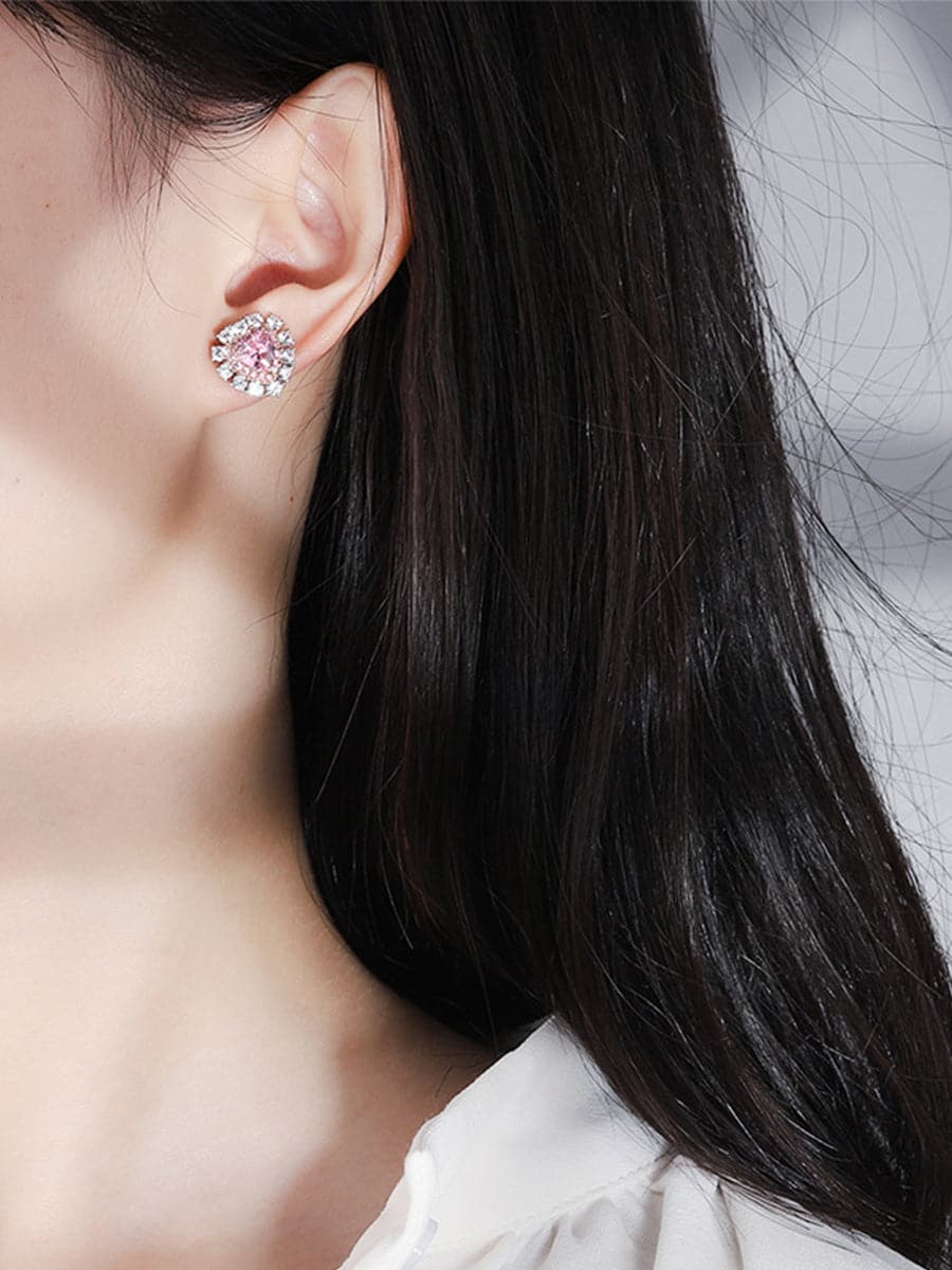 S925 Silver Heart Pink Stud Earrings MSE110809 - Apparel & Accessories - DYAVOR®
