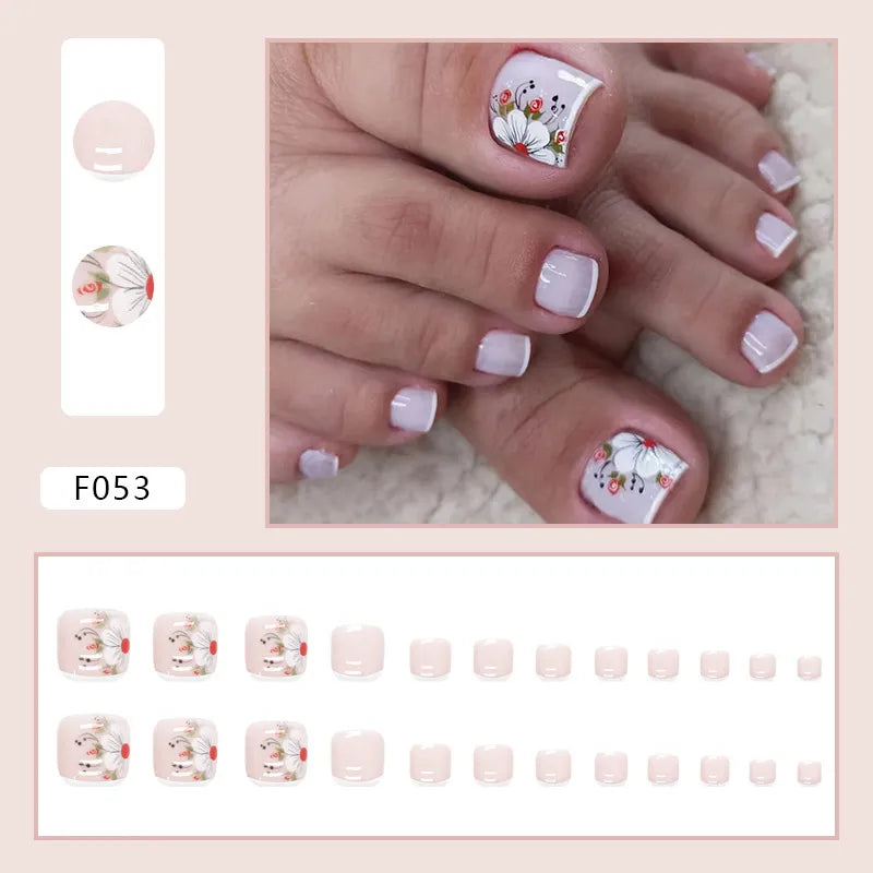 24pcs Wearable White-Edged French Manicure Toenails Full Cover Press On Fake Toenails DIY Artificial Acrylic False Toenails