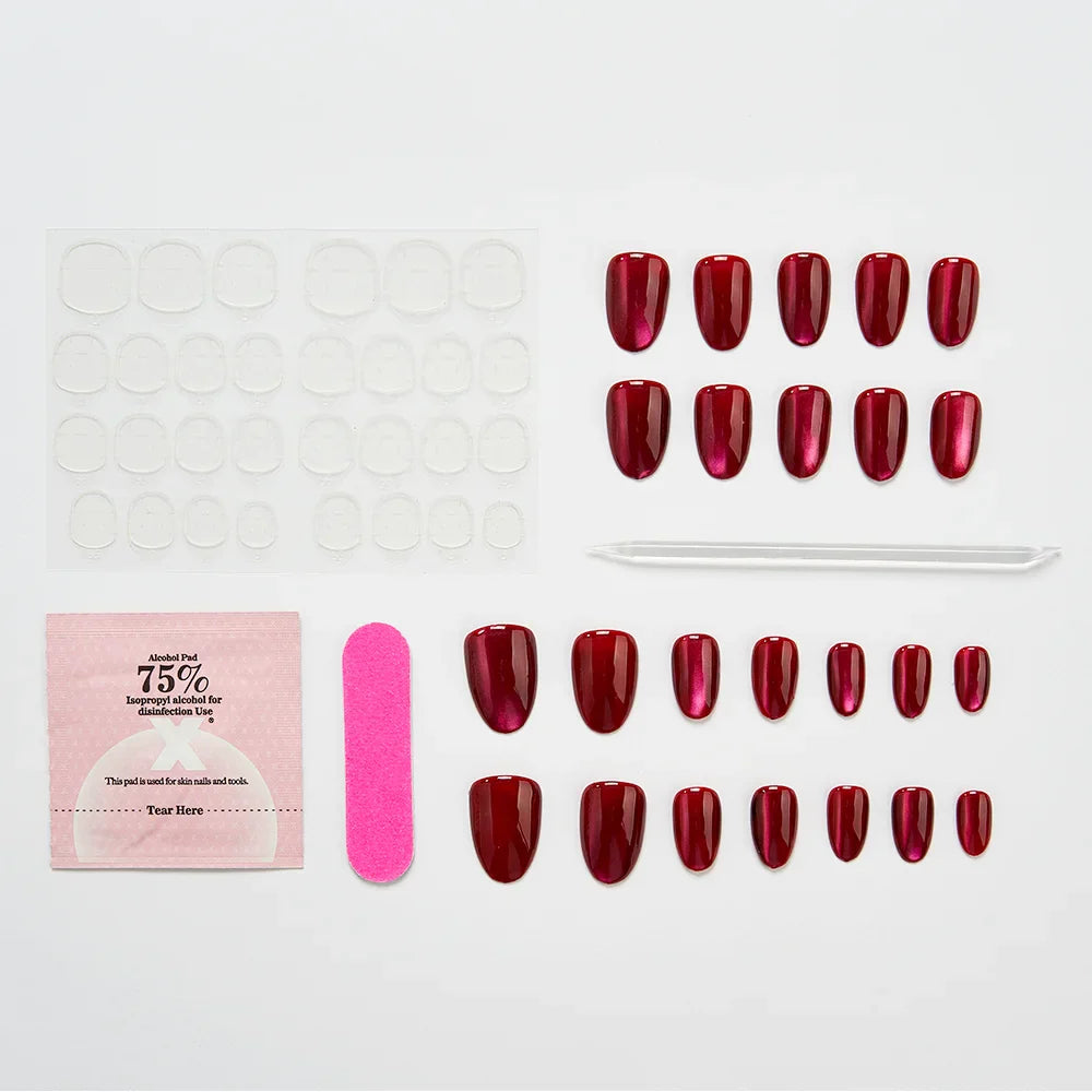 False Nails Set Short Press on False French Cat's Eye Style Nails Art Diamond Finished Fake Nails with Glue Stick-on - - DYAVOR®