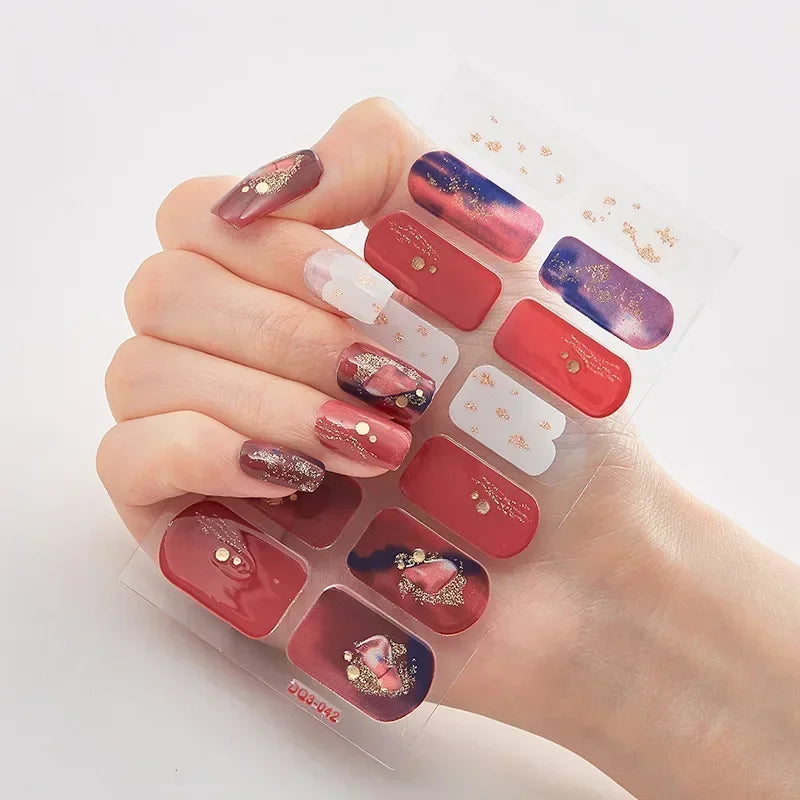 Semi Cured Gel Nails Art Stickers Fashion Solid Color Manicure Decal UV LED Lamp Need Gel Nail Decals Nail Sticker Decoration - - DYAVOR®