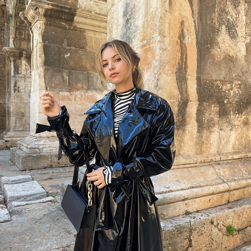 PVC Gothic Lapel Overcoat - Trench Coat - DYAVOR®