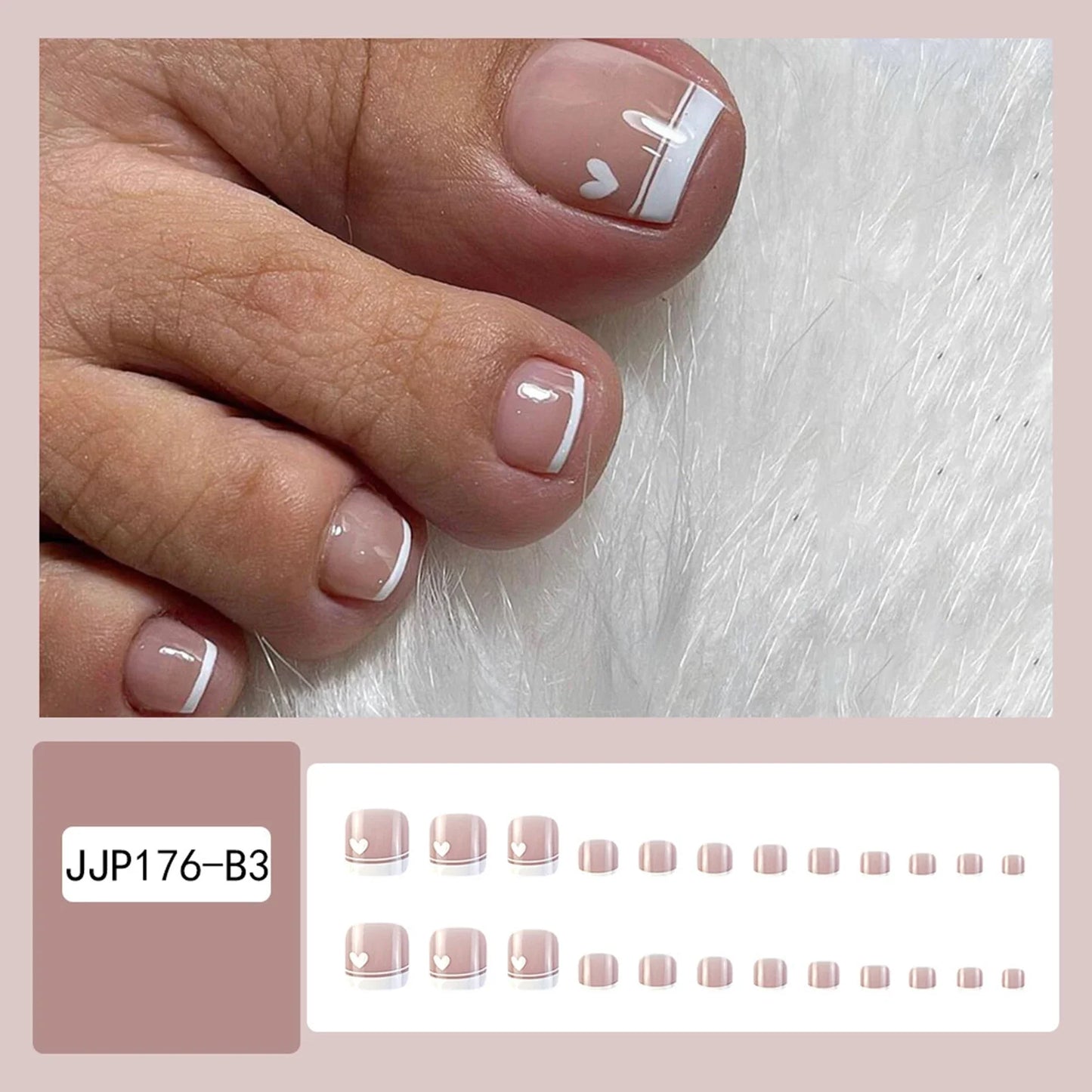 Summer French Toe Nails Set Press On Short Square Acrylic Nail Kits Wearable False Nails Nude Color Fashion Fake Feet Nail Tips - - DYAVOR®