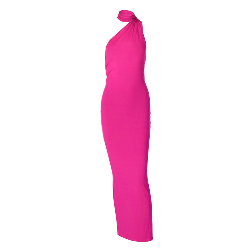 Draped Maxi Dress with Asymmetrical Neckline - - DYAVOR®