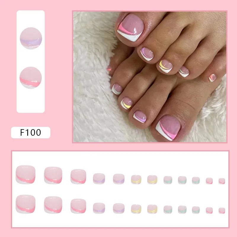 24pcs Wearable White-Edged French Manicure Toenails Full Cover Press On Fake Toenails DIY Artificial Acrylic False Toenails - - DYAVOR®