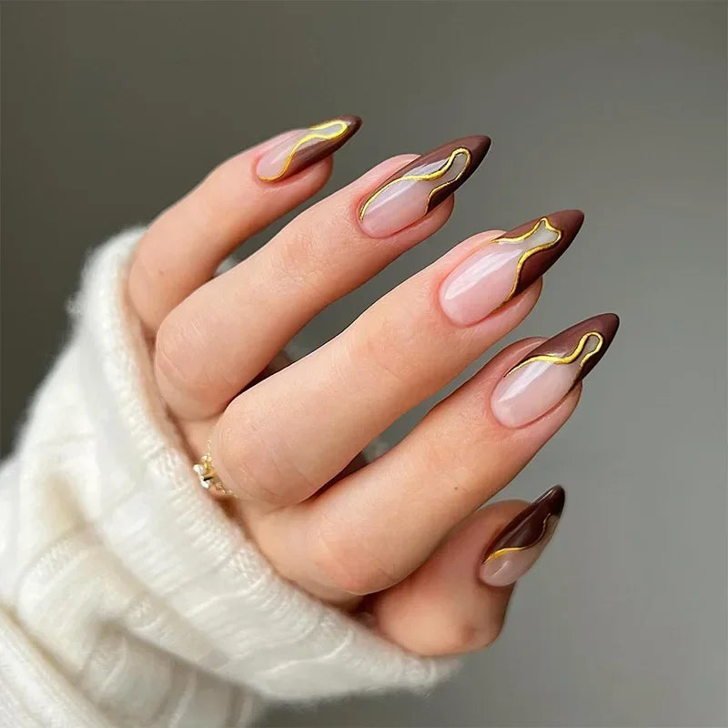 24Pcs French Almond False Nails Glitter with Rhinestones Wearable Fake Nails Artificial Simple Full Cover Press on Nails Tips - - DYAVOR®