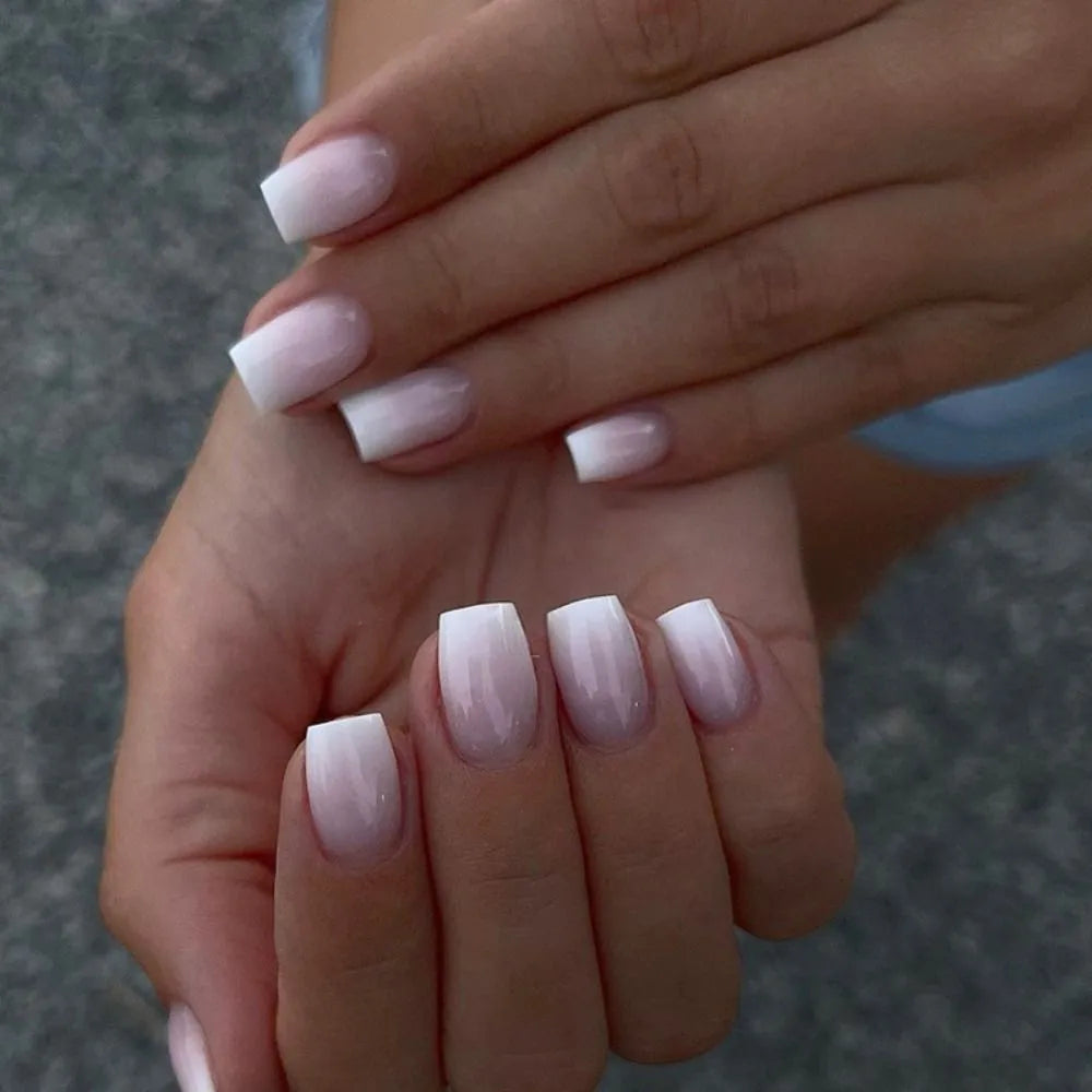 Gradient False nails French Ballerina Fake Nails Stars Blue White Wavy Flowers Nails Full Cover Press on Nails DIY Detachable - - DYAVOR®