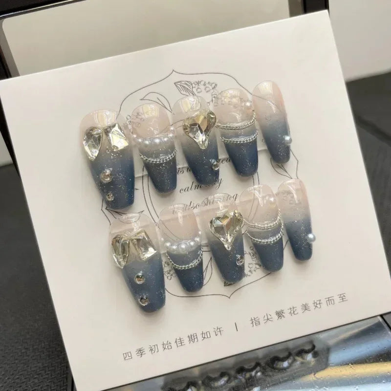 10Pcs Set Frozen Butterfly Handmade Press On Nails False Nails Decoration with Rhinestones Manicure Fake Nails Tips Art Wearable - - DYAVOR®