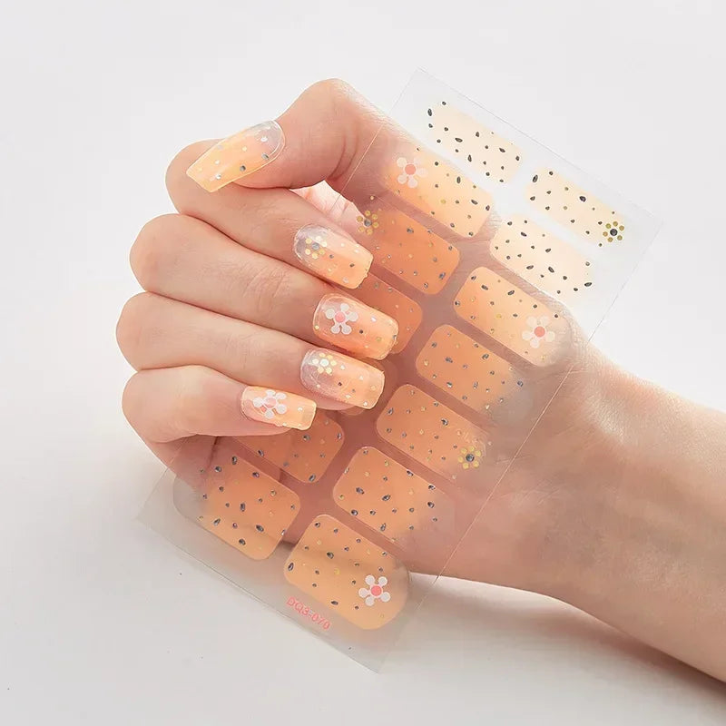 Semi Cured Gel Nails Art Stickers Fashion Solid Color Manicure Decal UV LED Lamp Need Gel Nail Decals Nail Sticker Decoration - - DYAVOR®