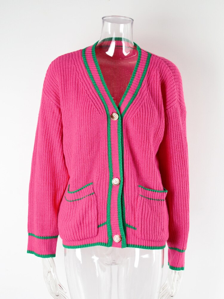 Fashion Women Sweaters 2023 New Contrast Pocket Coat Korean Fashion Women Cardigan Autumn Winter Streetwear Tops White Cardigan - - DYAVOR®