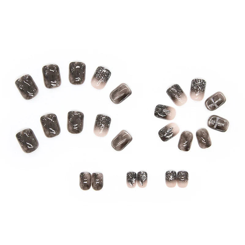 Black Y2K Fake Nails with Glue Artificial Nails Tips with Matte Black Rose Designs Press on Nail False Nails Set Nail Art Tool - - DYAVOR®