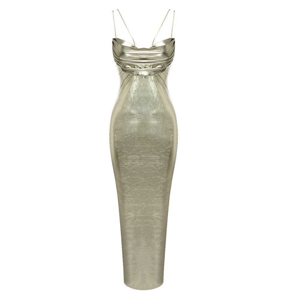 Form-Fitting Light Gold Maxi Dress - - DYAVOR®