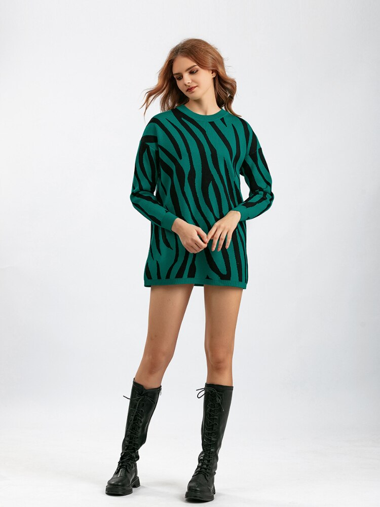 Fashion Woman Blouse 2023 Sweater Autumn Winter New Zebra Pattern Fashion Pullover Round Neck Long Sleeve Top Loose Knitwears - - DYAVOR®