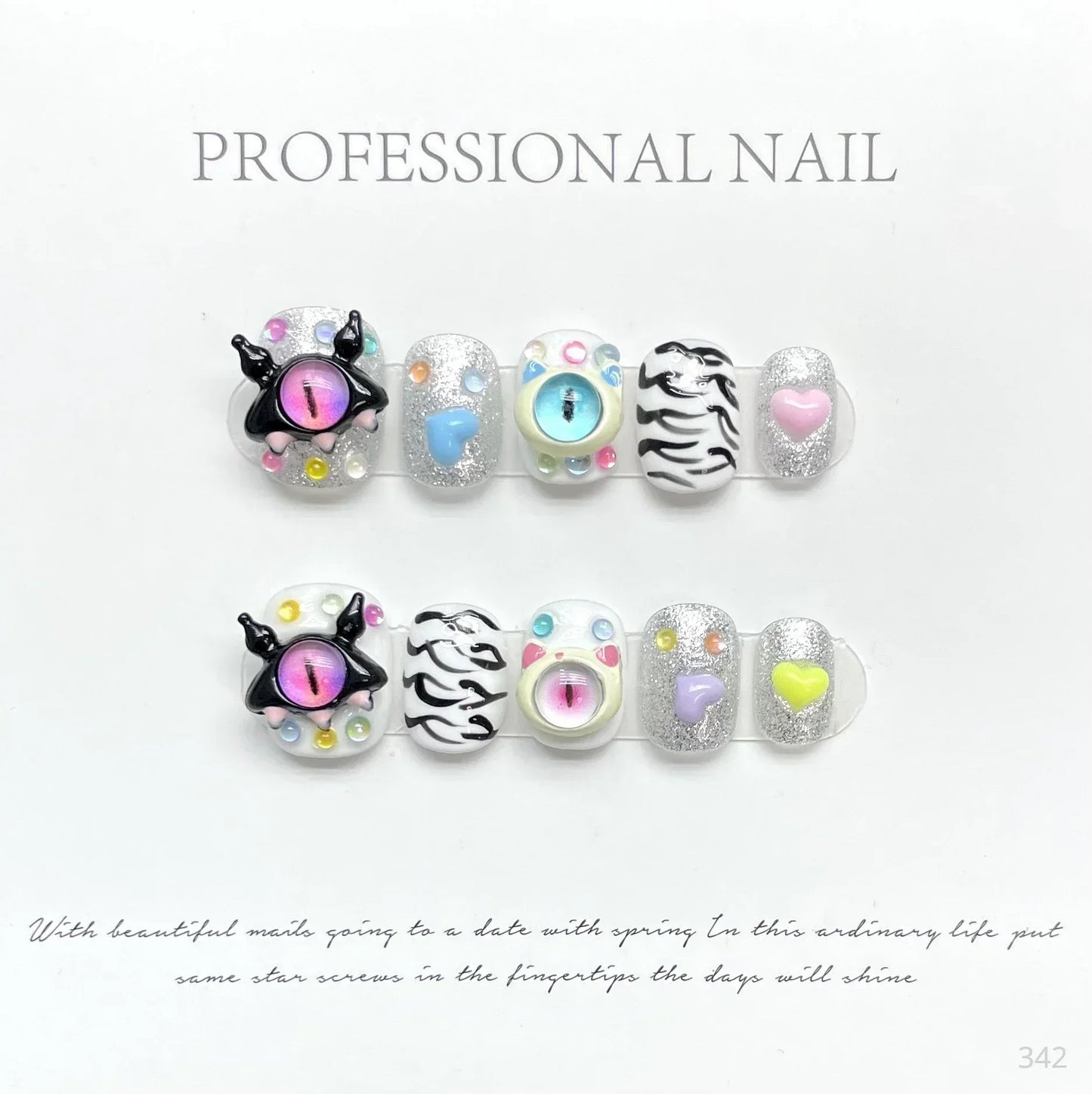 10Pcs Handmade Press On Nails with Eye Little Monster Design Wearable Manicure False Nails Decoration Full Cover Nail Tips Art - - DYAVOR®