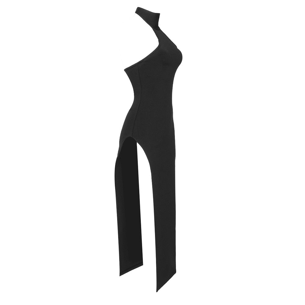 Black Midi Dress with Slits - - DYAVOR®