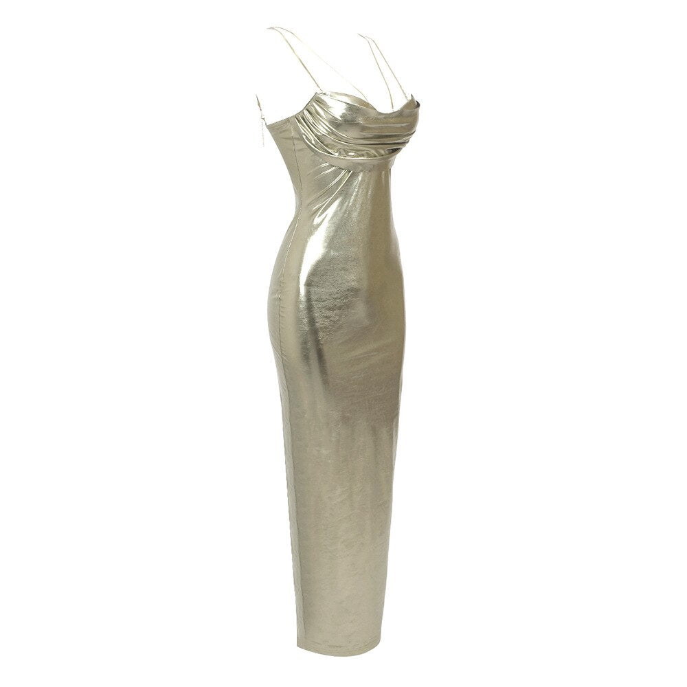 Form-Fitting Light Gold Maxi Dress - - DYAVOR®