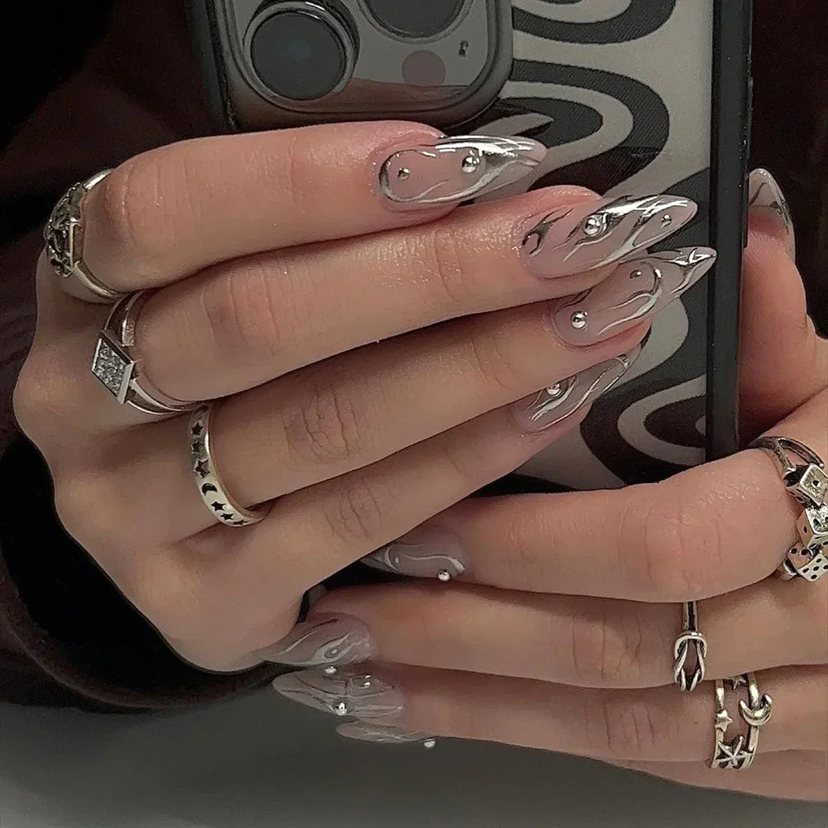 24Pcs French Almond False Nails Glitter with Rhinestones Wearable Fake Nails Artificial Simple Full Cover Press on Nails Tips - - DYAVOR®