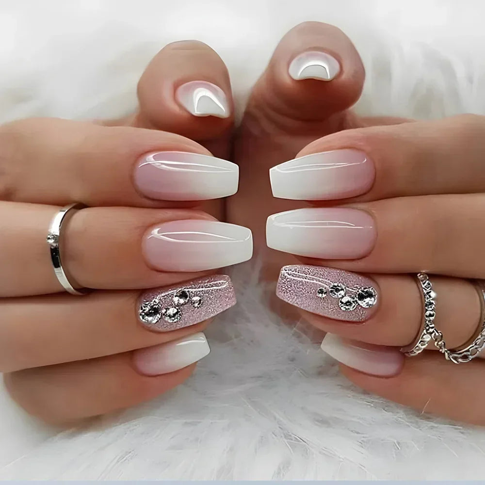 24pcs removeable false nails with glue Gradient Shinny brown coffin glitter Ballet press on nails long full cover fake nails tip - - DYAVOR®