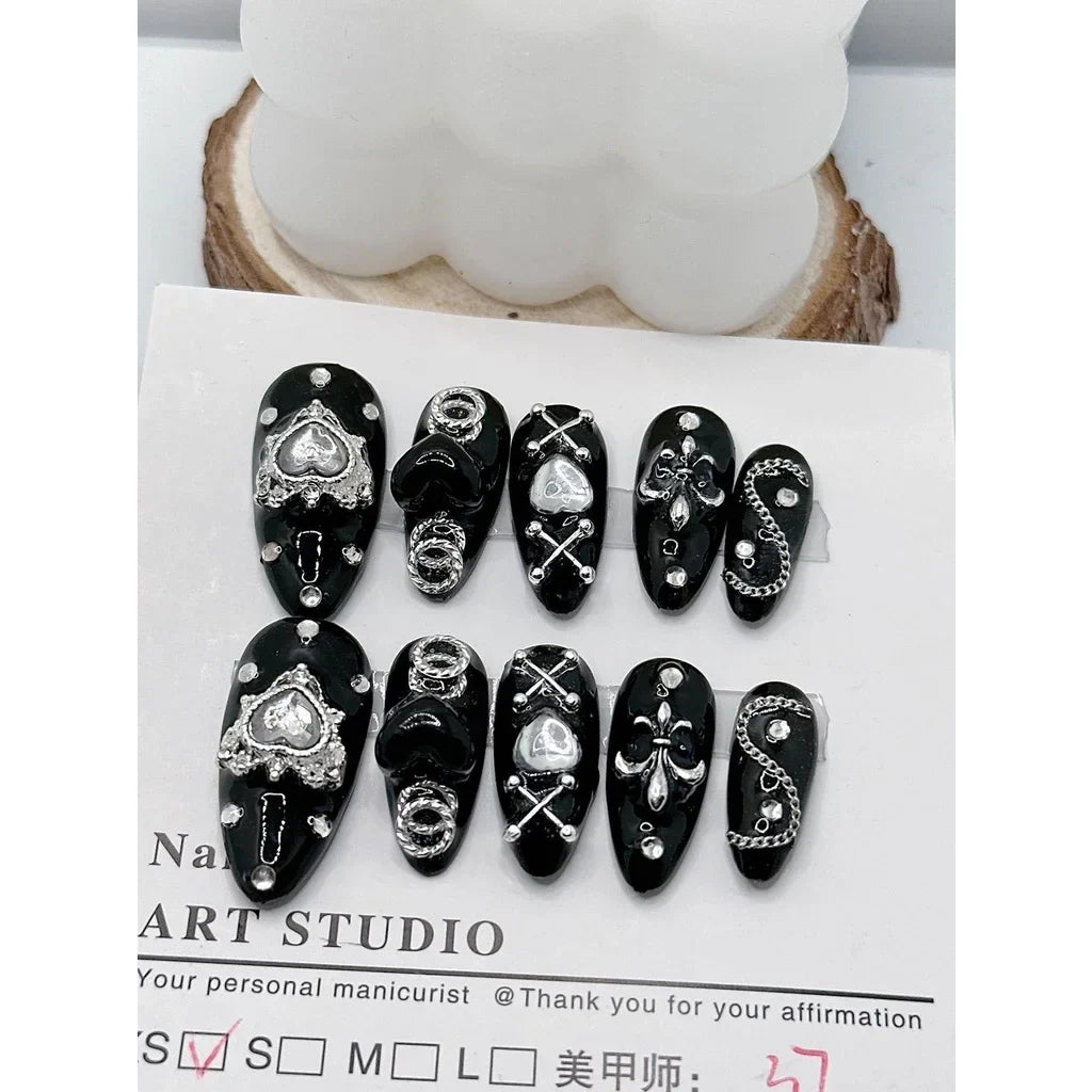 Handmade Wear Nail Dark Mine Series Dark Spicy Girl Style Nail Patch Black Nail Art Finished Fake Nails - - DYAVOR®